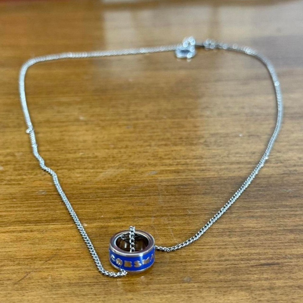 Marc Jacobs Silver Blue Ring Necklace Pendant The Medallion Enamel Loop‎ Chain